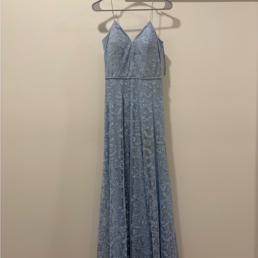 MARINA Light Blue Lace Maxi Dress bridesmaid/prom dress